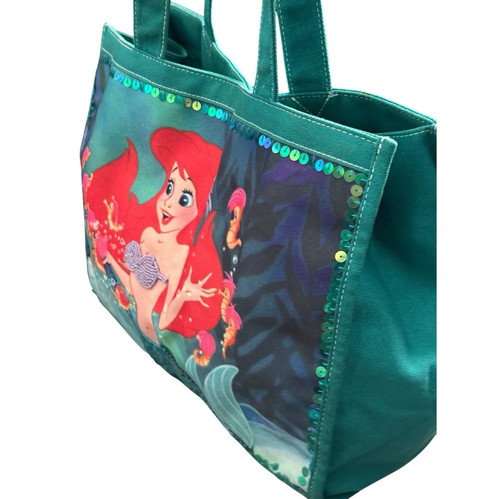 Vintage Disney The Little Mermaid Ariel Canvas Tote Bag Bookbag Sequins Beaded - Picture 4 of 13